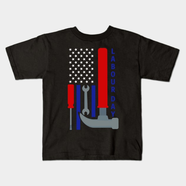 Labor Day  American Flag Kids T-Shirt by luxembourgertreatable